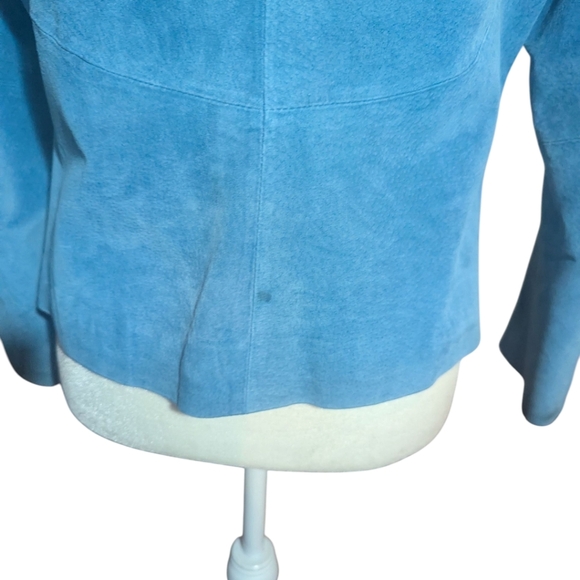 Vtg Suede Leather Turquoise Blue Zip Front Boxy Blazer Jacket  Sz 8 - Picture 3 of 10